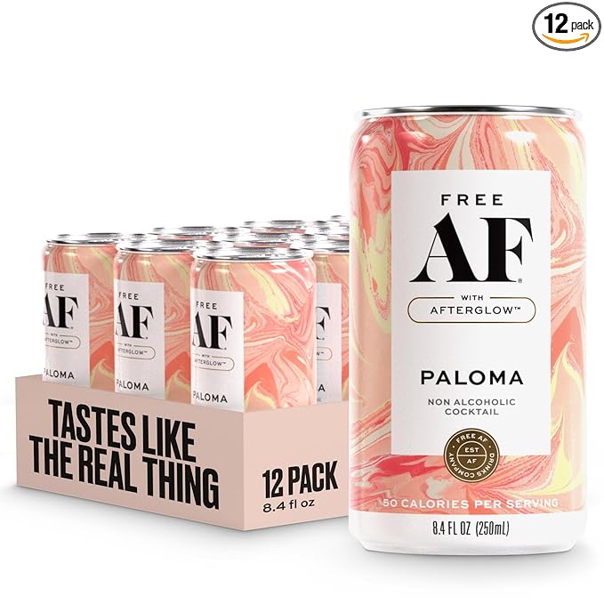 AF Drinks Non-Alcoholic Paloma | Alcohol Alternative Sparkling Cocktails with AFTERGLOW Botanical Warmth | Gluten-Free, Low-Calorie | 8.4 oz Cans (12-Pack)