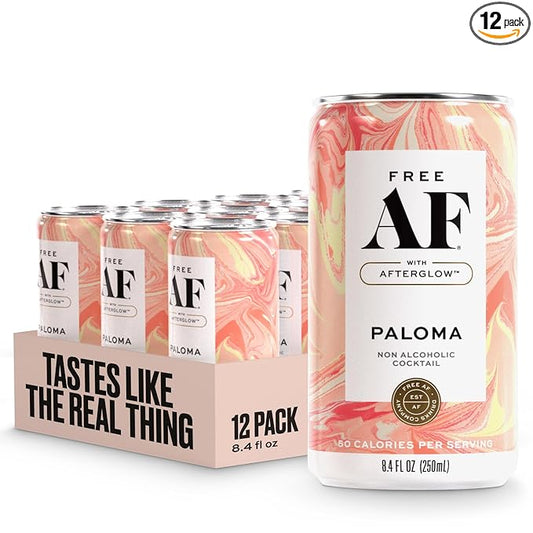 AF Drinks Non-Alcoholic Paloma | Alcohol Alternative Sparkling Cocktails with AFTERGLOW Botanical Warmth | Gluten-Free, Low-Calorie | 8.4 oz Cans (12-Pack)