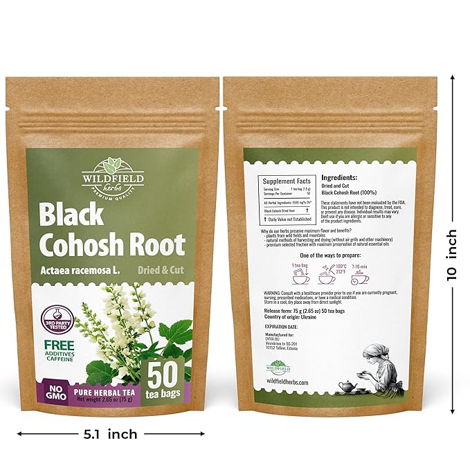 50 bags Black Cohosh Tea Black Cohosh Root Herbal Tea (Actaea racemosa) - 50 Count 2 g Tea Bags Herb Tea Cohosh