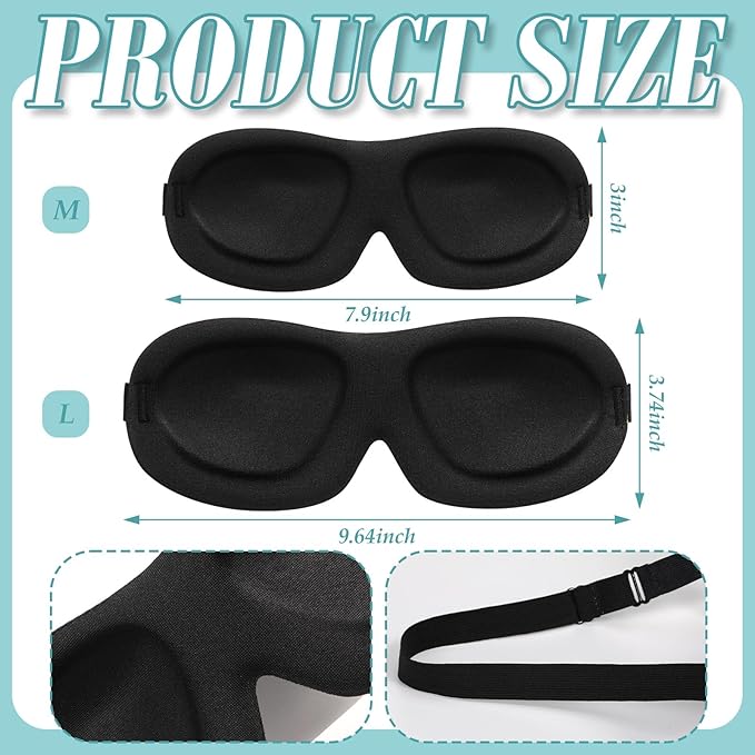 Bencailor 8 Pcs Sleep Eye Mask 3D Contoured Eyes Mask Blackout Eye Covers for Sleeping with Adjustable Strap Light Night Blindfolds Soft Comfy Eyes Shade for Women Men (Medium,Solid Color)