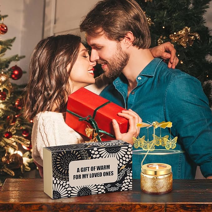 Hummingbird Rotating Scented Candle, Elegant Glass Jar Perfect for Romantic Dinners, Cozy Living Rooms or Relaxing Baths, Thoughtful Gift for Wife, Girlfriend or Friends with Rose Scent