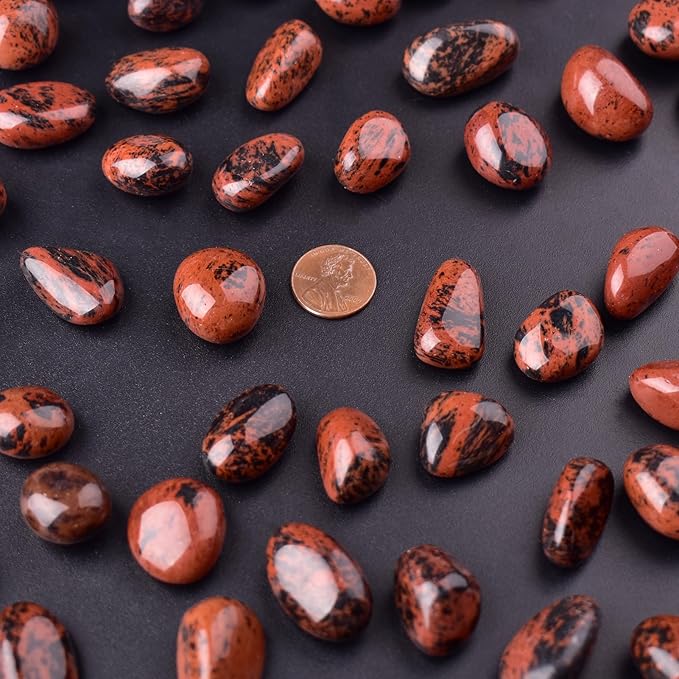 Mahogany Obsidian Healing Crystal Stone Set - 24 Pieces, 0.6" Natural & Polished Stones for Healing, Meditation, Reiki, Chakra, Crafting & Decoration