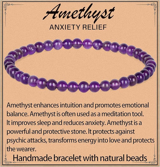 LPBeads Handmade Natural Gemstone Stretch Elastic Bracelet Healing Crystal Round Stone Beads Jewelry Gifts for Women Men