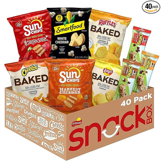 Frito-Lay Snack Time Favorites with Baked, Smartfood, Sunchips and Quaker Chewy Granola Bars Variety Pack, (Pack of 40)