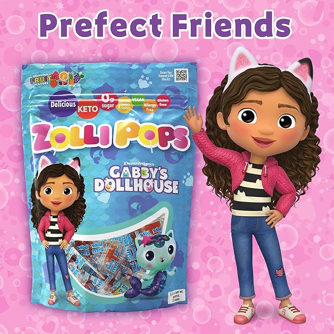 Zollipops Gabby's Dollhouse Clean Teeth Pops Sugar Free Candy with Xylitol, Dye-Free Lollipops - Keto & Diabetic-Friendly, Dentist-Approved Treats for Kids (Natural Fruit Flavors, 5.2 oz, Pack of 2)