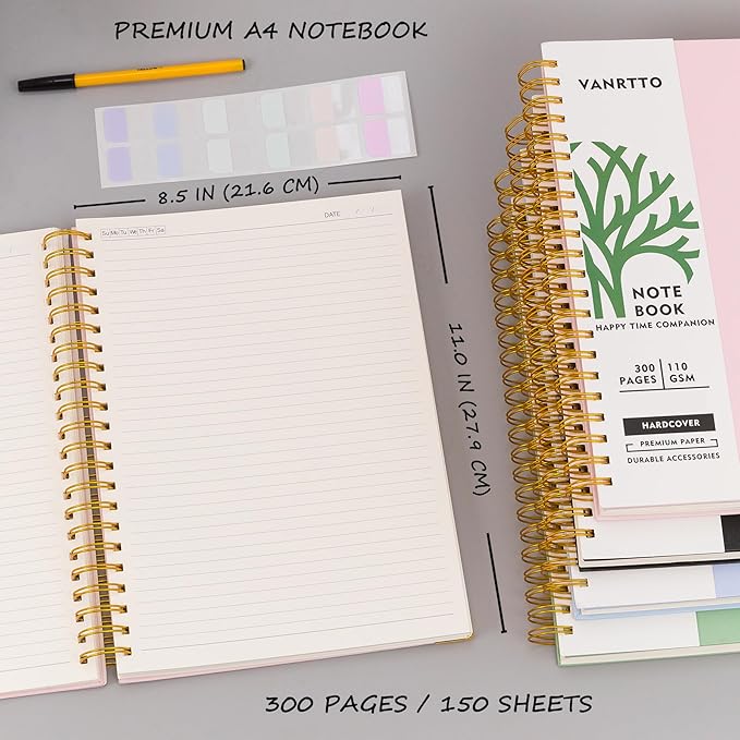 Hardcover Spiral Notebook, 8.5 x 11 IN Notebooks College Ruled, 110 GSM Thick Lined Paper Notebooks for Work, School and Travel, 300 Pages Journals for Writing, Large Journal for Women and Men Green