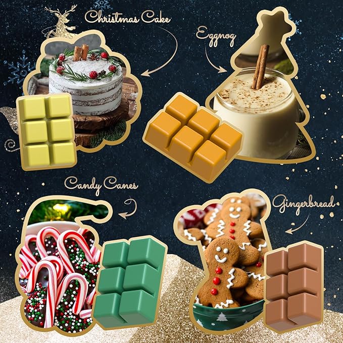 Christmas Wax Melts,Scented Soy Wax Cubes Set for Wax Warmer-Christmas Cake, Eggnog,Candy Canes, Gingerbread, Mistletoe, Christmas Pudding, Hot Chocolate, and Vanilla Sugar Cookies, 8x2.5oz