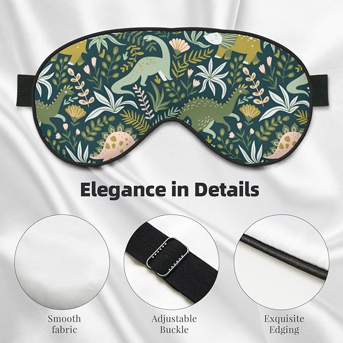 Dinosaurs Tropical Leaves Sleep Mask - Soft Comfort Eye Shade - Blackout Eye Cover - Deep Rest Travel Nap Meditation