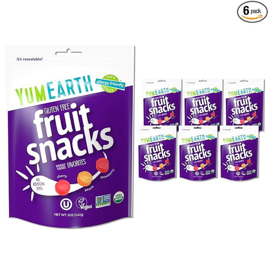 YumEarth Organic Fruit Snacks, 5oz. (Pack of 6), Allergy Friendly, Gluten Free, Non-GMO, Vegan, No Artificial Flavors or Dyes,5 Ounce (Pack of 6)