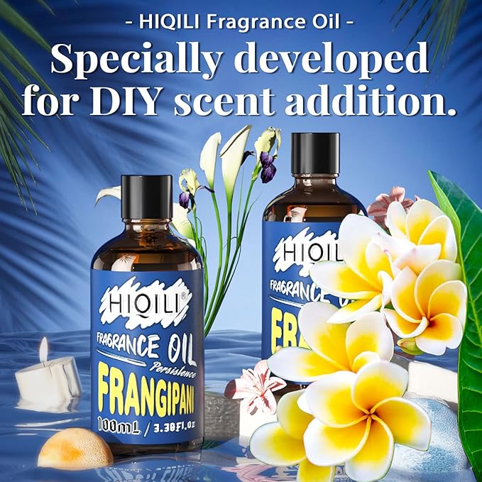 Hiqili Frangipani Essential Oil 100ml - Floral Fragrance Oil for Aromatherapy, Perfect for Home Diffuser, Laundry, Long Lasting Fresh Scent for DIY Candle Soap Perfume Making 3.38 Fl Oz