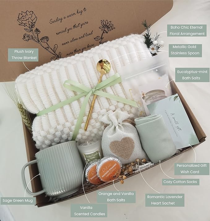 Get Well Soon Gift Basket- Relaxation, Birthday,Mothers Day/Self Care Package, After Surgery, Sympathy Gift for Loss of Loved One, Thinking of You Gift Set, Grief/Comfort/Miscarriage Gift for Women