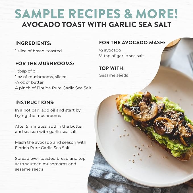 FLORIDA PURE Garlic Sea Salt - 80+ Mineral Sea Salt, Natural, Unrefined, Non Iodized - for Baking, Cooking, Seasoning & Enhancing Taste - Rich Taste Flaky Sea Salt (4.5 oz Jar)