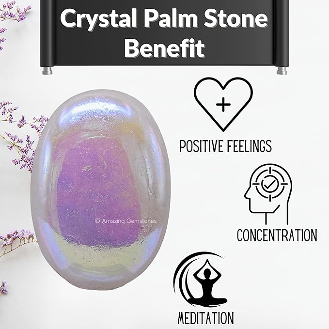 Amazing Gemstone Angel Aura Quartz Crystals and Healing Stones - Large Palm Stone Crystals Piedra - Crystal for Good Luck, Positive Energy, Meditation - Unique Stocking Stuffers, Gifts for Women, Men