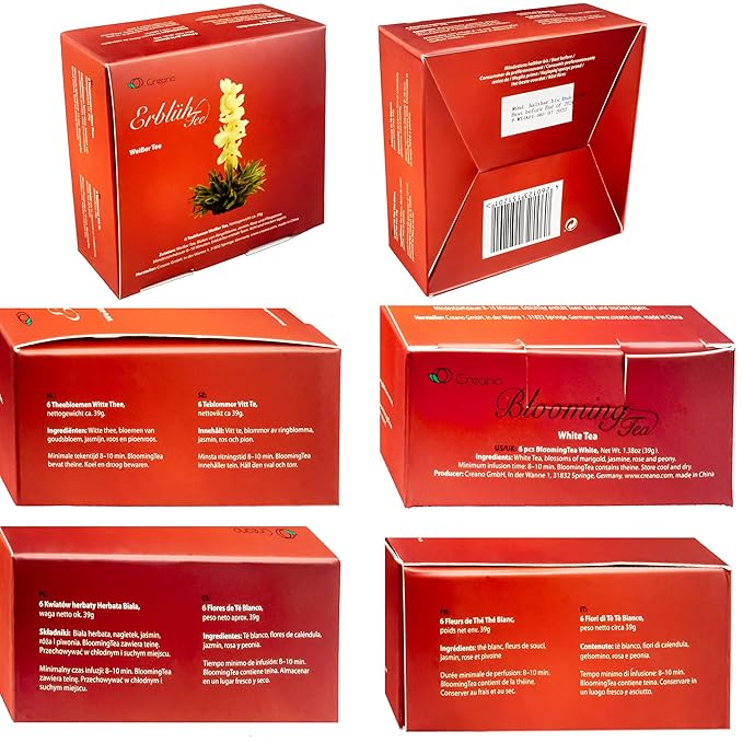 Creano Blooming Tea Sampler in a Classy Gift Box to Try - White Tea - Gift for Women, Mom, Tea Lovers - 6 Pieces (Pack of 1)