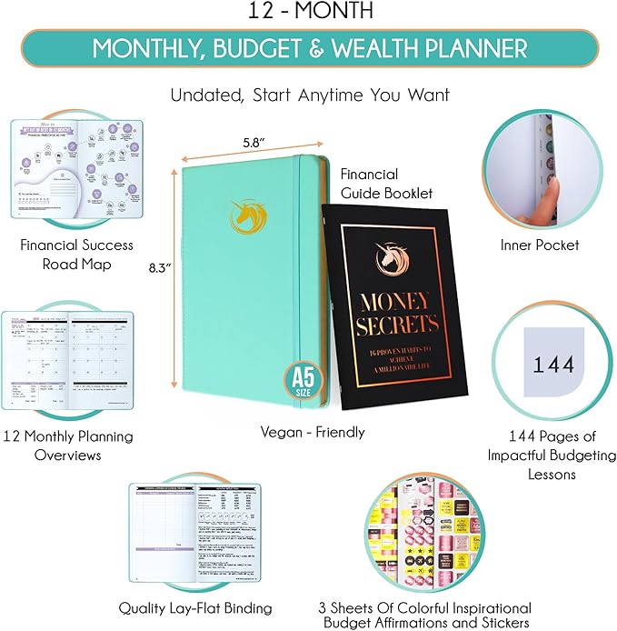 Financial Planner - Monthly Budget Planner & Monthly Bill Organizer | A 12-Month Journey to Financial Freedom | Bill Payment Tracker Organizer, Debt, Expense Tracker & Money Saving with Pockets