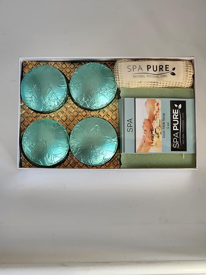 Spa Pure Aromatherapy Gift Set - Spa Bath Melts and Artisan Soap - Made in USA with Plant Based Ingredients - Cotton Soap Bag