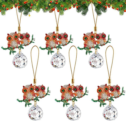 H&D HYALINE & DORA 6 Pack Owl Christmas Ornaments Mini Owl Hanging Crystal Ornament Christmas Decor Bird Ornaments for Xmas Tree Birthday Gift