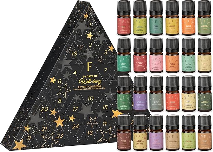 Folkulture Advent Calendar 2025 | Essential Oils Set for Diffuser for Home | Set of 24 Essential Oils | Vanilla, Rosemary, Peppermint | Fragrance Oil Scents for Gifts for Women | Wellness Gift Set