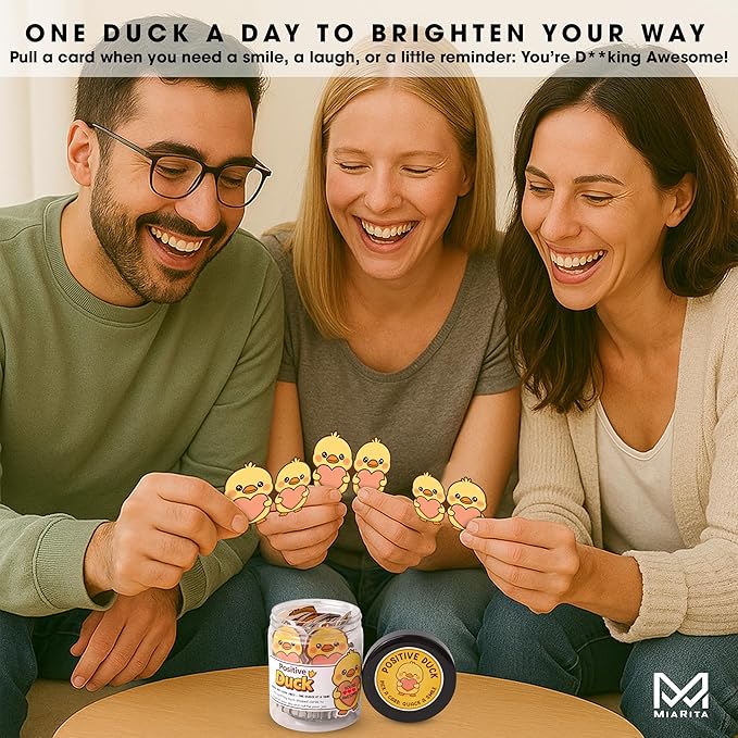 Positive Duck Jar – 60 Positive Affirmation Cards to Reduce Anxiety & Increase Relaxation, Duck Gifts For Women, Men, Teen, Kids, Stress Relief Gifts, White Elephant Gift