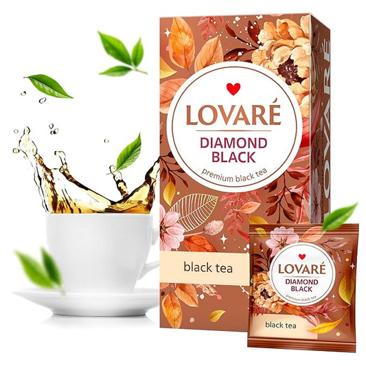 Individually Wrapped Tea Bags By Lovare Made in Ukraine - LOVARE Diamond Black Tea – Premium Black Tea Blend – Bold, Rich & Aromatic - 48 g (24 tea bags x 2 g each) (Diamond Black)
