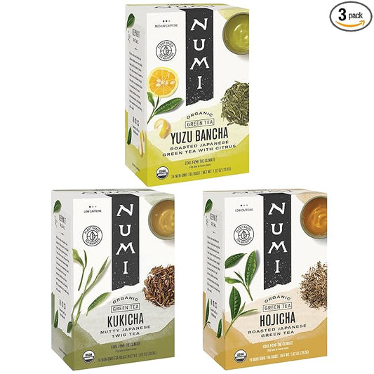 Numi Organic Roasted Japanese Green Tea Variety Pack, Hojicha, Yuzu Bancha & Kukicha, 16 Count (Pack of 3)