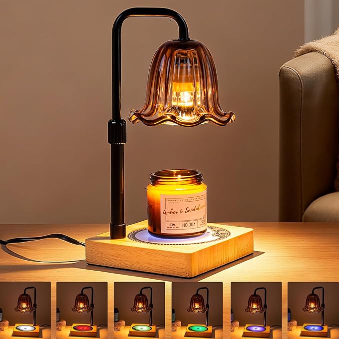 Candle Warmer Lamp with Touch Screen Timer, Dimmable Wax Melts Warmer, 6 RGB Ambient Colors & Adjustable Height, Touch Control Lamp Flower Candle Warmer, Birthday Gifts for Women Mom, New Home Decor