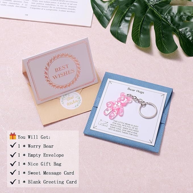 Pocket Bear Hug, Anxiety Relief Gifts for Women Men, Mental Health Positivity Gifts for Anxious Friend, Thinking of You Gift, Comforting Gift for Son Daughter Back to School, Pink