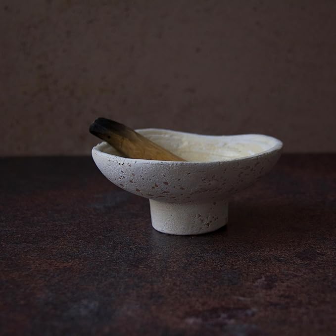 Handmade Rustic Terracotta Incense Holder, Wabi‑sabi Ceramic Palo Santo& Sage Sticks Bowl, Minimalist & Retro Blow, A Spiritual Decor for Yoga&Meditation (Off-White)
