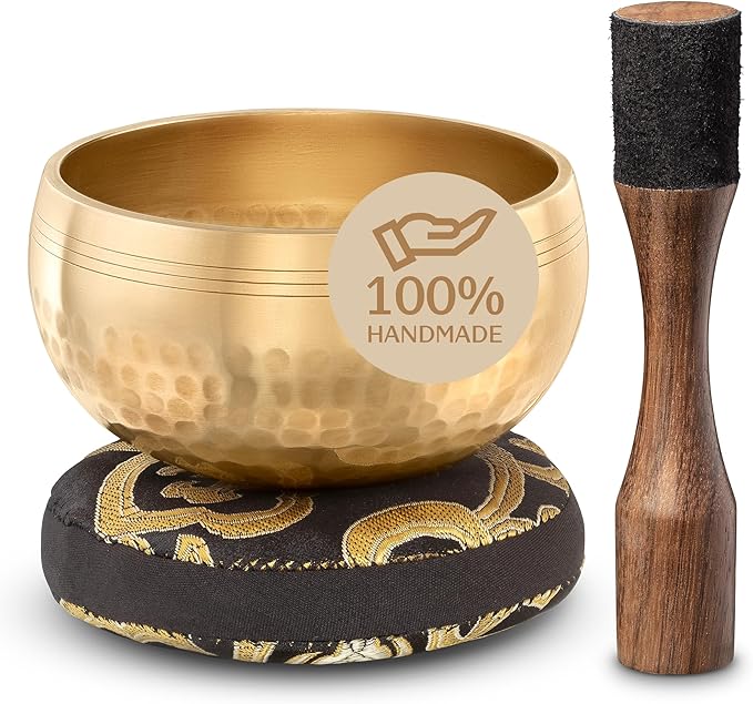 Tibetan Singing Bowl Set – Authentic Plain Design – Sound Bowl & Meditation Bowl with Cushion, Mallet & Guide – Chakra Balancing – Sound Bath Instruments – Therapeutic Sound Devices
