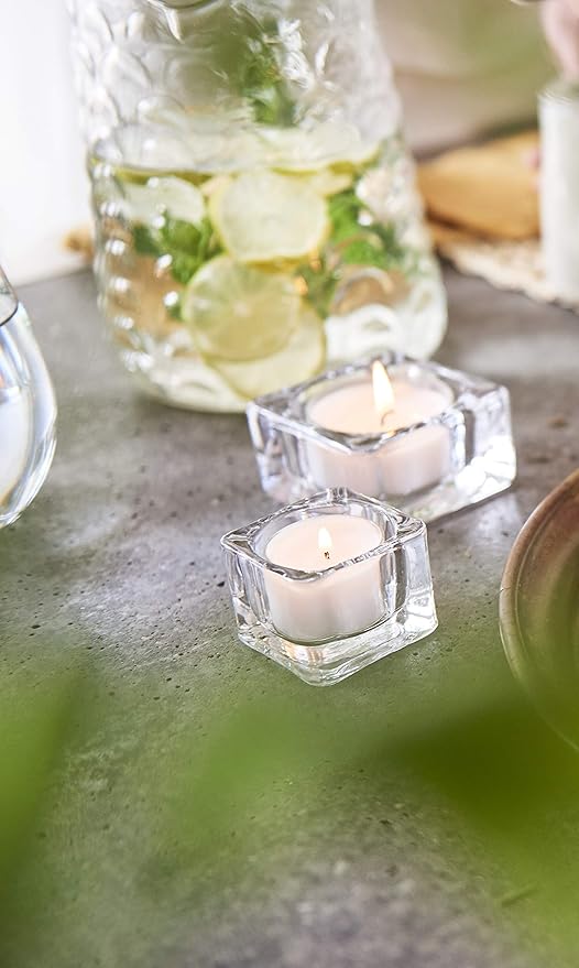 Lerner Clear Tea Lights Candles Bulk - Long Burning 8 Hour Clear Cup Tealight 50 Pack - Consistent Smkless Clean Burning - Holiday, Wedding, Spa, Emergency and Home Decoration Candles