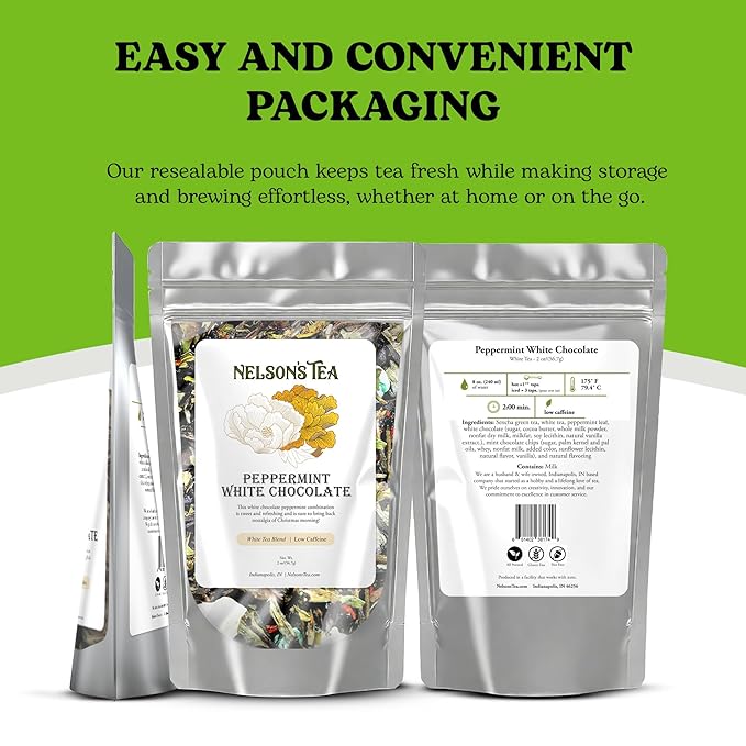 Nelson's Tea - White Chocolate Peppermint Loose Leaf Tea - Green tea, white tea, peppermint, safflower, and mint chocolate - 2 oz.