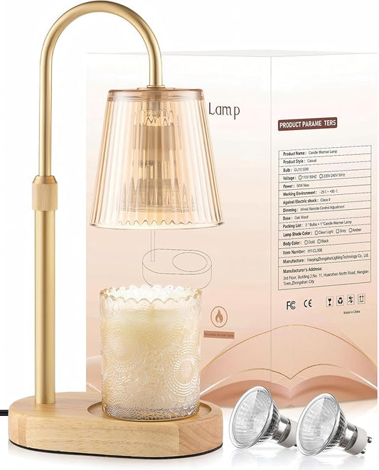 Adjustable Candle Warmer Lamp with Timer - Electric Light Wax Warming Dimmable Flameless Top Melter Heater Melting Heating Height Small Jar Candles Gifts Women Mom Birthday Home Desk Modern Decor