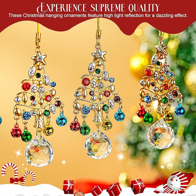 H&D HYALINE & DORA Set of 6 Christmas Tree Ornaments Set Rhinestone Tree Shape Hanging Ornament Crystal Christmas Ornaments Gifts for Xmas Birthday Winter Holiday Decor