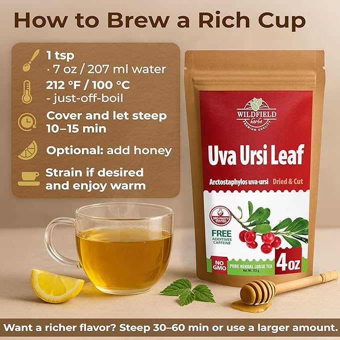 4 oz. Uva Ursi Leaf Uva Ursi Tea Herbal (Arctostaphylos Uva-Ursi) - 113g Uva-Ursi Herb Tea Arctostaphylos Uva-Ursi