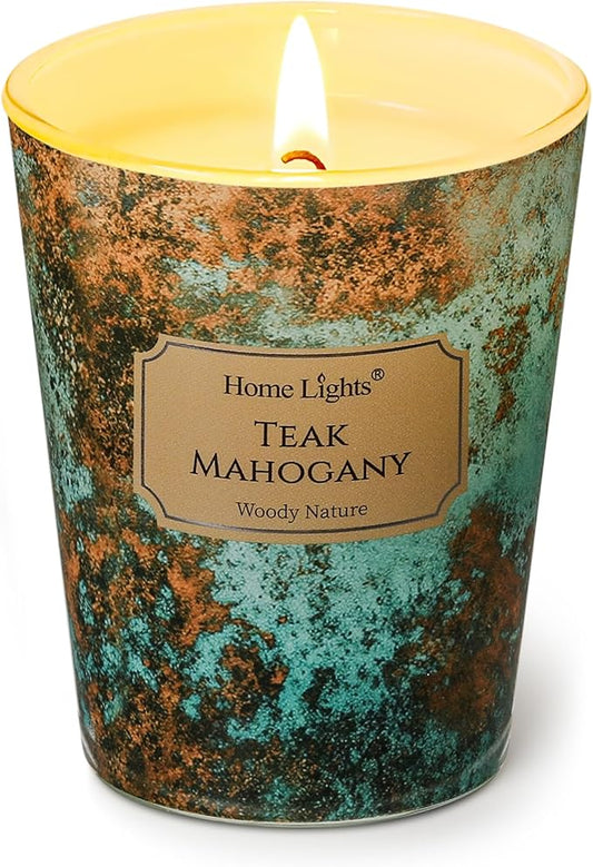 HomeLights Large jar Candle | 1-Wick Long-Lasting Scented Candles, 6.7oz Natural Soy Wax Candle for Home Scented, Industrial Chic Gifts for Women & Men, Teak Mahogany