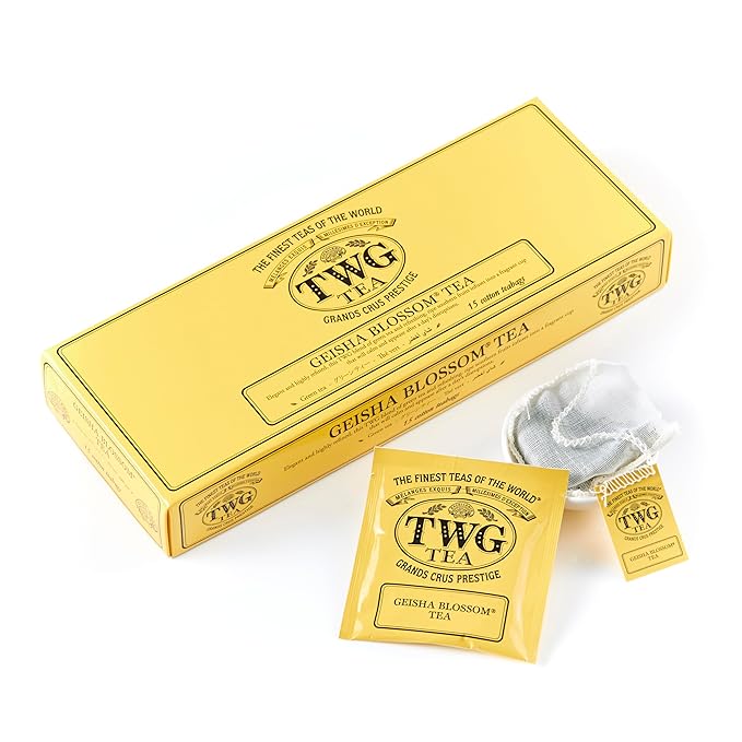 TWG Tea | Geisha Blossom Tea | Green Tea | Passionfruit & Marigold Petals | 15 Hand Sewn Cotton Teabags | Gift Set