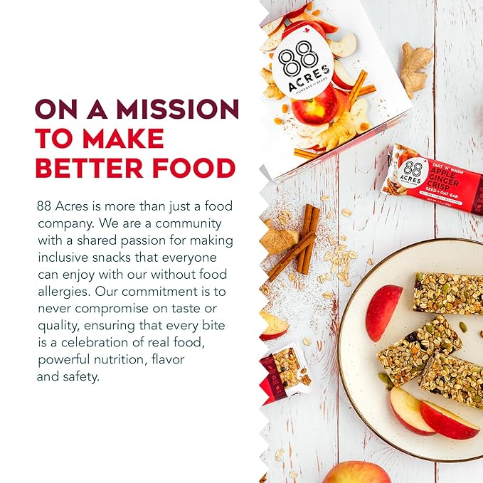 88 Acres Granola Bars | Apple Ginger Crisp | Gluten Free, Nut-Free Oat and Seed Snack Bar | Vegan & Non GMO | 12 Pack