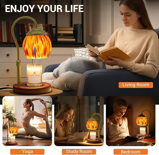 Candle Warmer Lamp - Electric Candle Warmers with Timer Dimmer Height Adjustable Wax Melt Warmer for Jar Candles, Blown Art Glass Warming Lamp Housewarming & Birthday Gifts for Mom Women