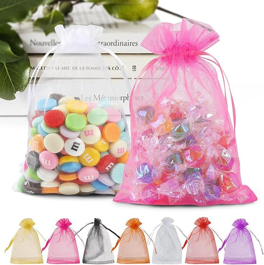 ANZNKU 100 Pack Assorted Colors Organza Bags, 5x7 Inch Mesh Bags Drawstring, Organza Gift Bag Mesh Gift Bag for Party Wedding Favor
