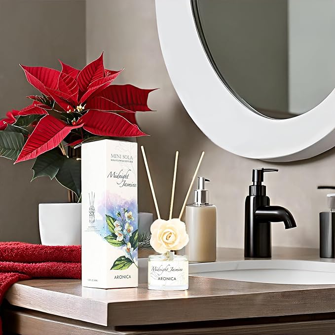 Aronica Mini Sola Flower Diffuser, 40 ml – Midnight Jasmine Scent • Natural Oils • Decorative Home & Gift Diffuser for Small Rooms, Bathroom & Office