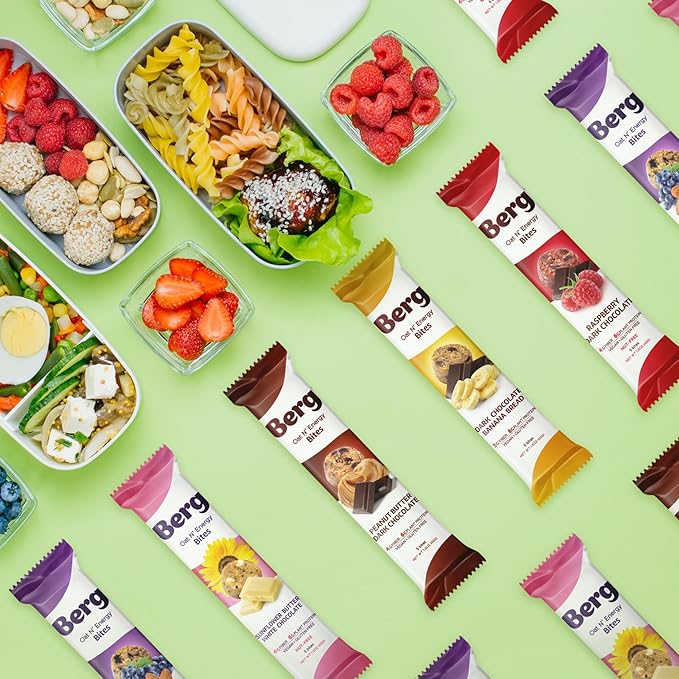 Berg Oat N' Energy Bites - Peanut Butter & Dark Chocolate - Non-GMO, Gluten Free, Dairy Free, Soy Free and Vegan - Clean Energy Snack - 1.5oz, (8 Pack)