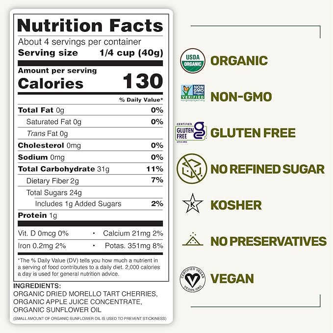 Happy Village Organic Whole Dried Tart Cherries, 10 OZ (2 Packs of 5 OZ) - Soft & Juicy, Kosher, Non-GMO, No Refined Sugar, Apple Juice Infused Dried Tart Cherry