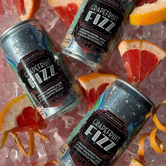 Blind Tiger Grapefruit Fizz 8-Pack | Grapefruit & Lime Non-Alcoholic Sparkling Mocktail | Paloma-Inspired | Crafted with Natural Ingredients | Mixers, Cocktails, Mocktails | 8.4 fl oz Cans