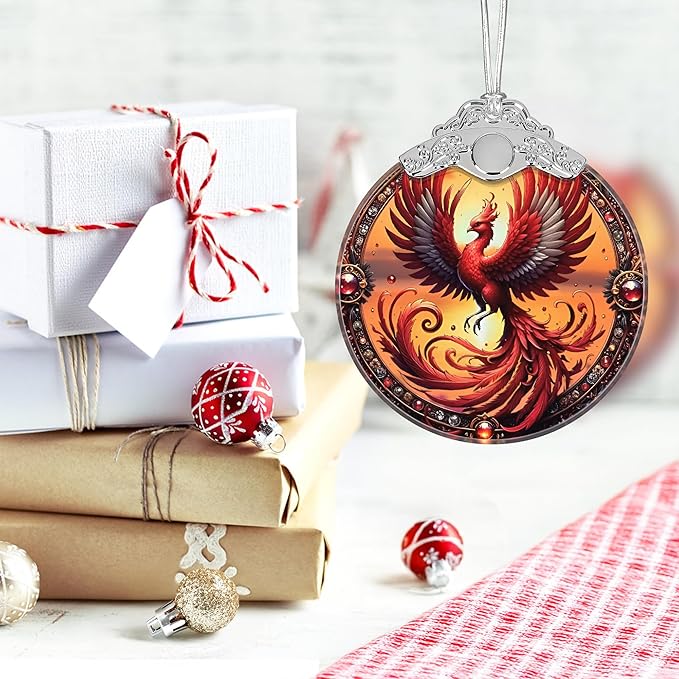 Christmas Ornament, 2025 Ornaments for Christmas Tree, Stained Glass Hanging Ornament, Holiday Ornaments, Unique Gift Idea - Soaring Phoenix