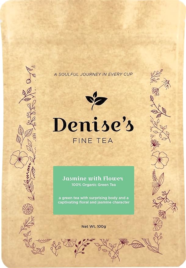 Denise's Fine Tea, USDA Organic, Jasmine with Flower, Green Tea, Loose Leaf (100g)