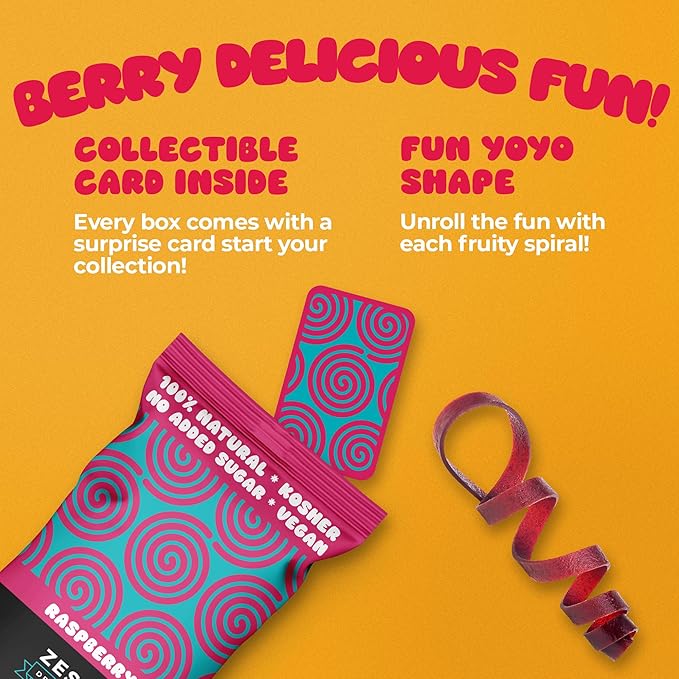 Fruit Rolls by Zest Delites, 100% Natural Healthy Fruit Snacks for Kids & Adults, Made from Real Raspberry Leather, Vegan, School Lunch Snack, A Twist on Raspberry Strips, 10 Packs