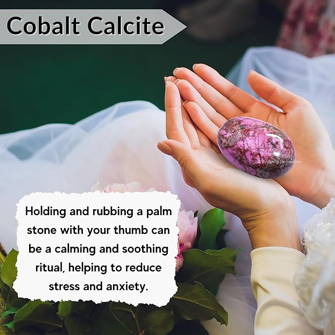 Amazing Gemstone Cobalt Calcite Crystals and Healing Stones - Large Palm Stone Piedra - Crystal for Good Luck, Balanced Positive Energy, Meditation - Unique Stocking Stuffers and Birthday Gifts