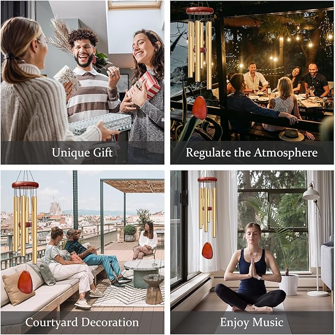 28" Wind Chime for Mothers Day, Decorative Wind Chimes for Outside, Memorial Windchimes Remembrance Gift for Women Mom Grandma, Metal Wind Chimes Outdoor Decor for Garden Patio Zen(Gold)