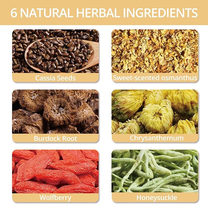 Chrysanthemum Cassia Seed & Burdock Goji Berry Tea, Kidneys & Liver Health Tea Bags, Liver Cleanse & Detox Chinese Herbal Tea, Vegan, Sugar-Free & Caffeine-Free (250g/10g x25pcs)