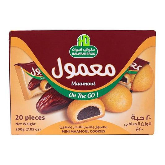 HB Halwani Bros Cookies, 100% All Natural Assorted Mini Mamoul Date Filled Shortbread Biscuits, Slightly Sweet, No Additives, 20ct. 7.05oz